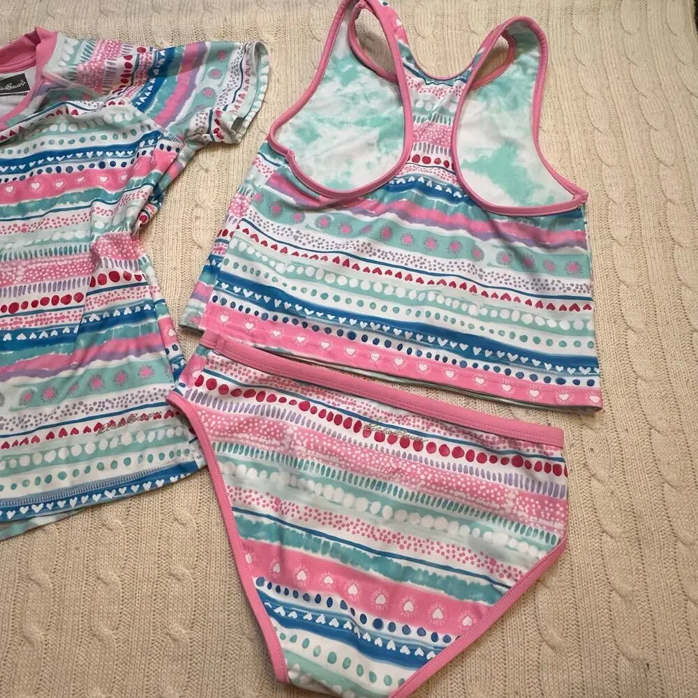 Eddie Bauer Three Piece Swimsuit Tankini with Rash Guard Top sz L (10-12)
